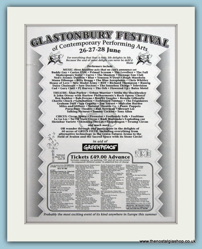 Glastonbury Festival Large Original Advert 1992 (ref AD15741) – The ...