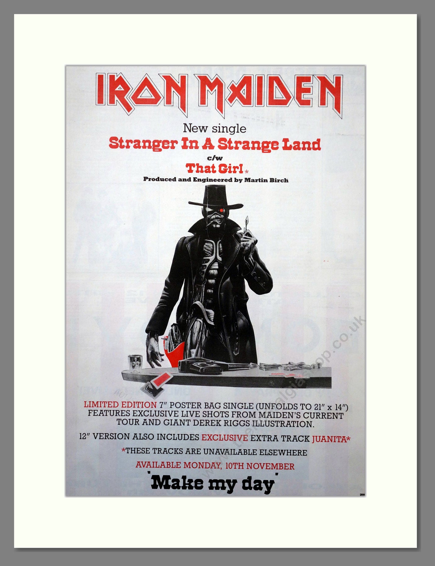 Original vintage iron maiden poster stranger in a popular strange land