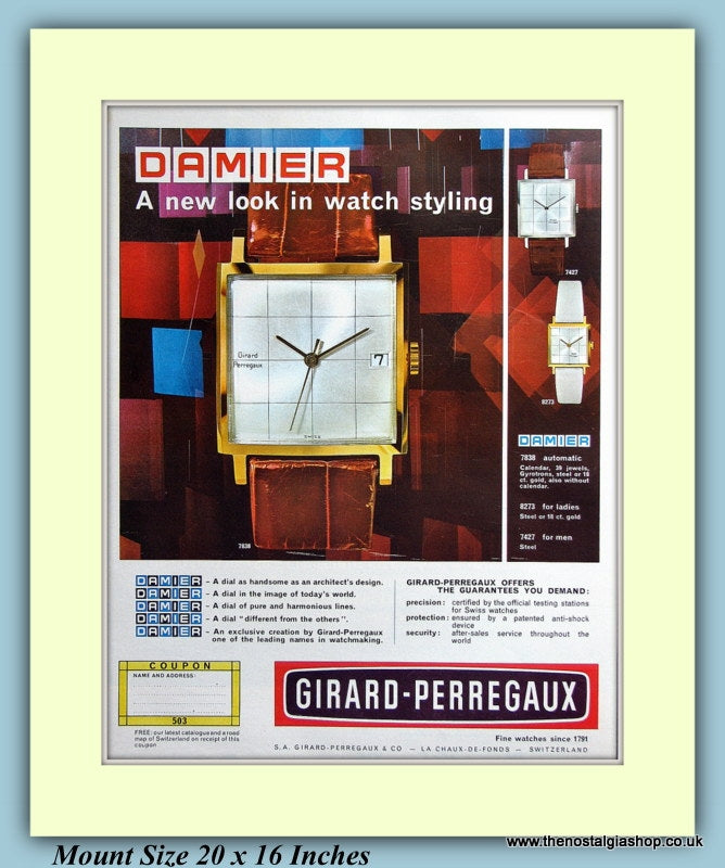 Damier Girard Perregaux Watch Original Advert 1965 ref AD9423