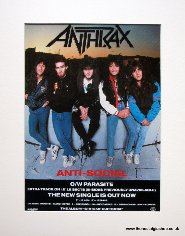 Anthrax 1989 rare u.k concert selling poster