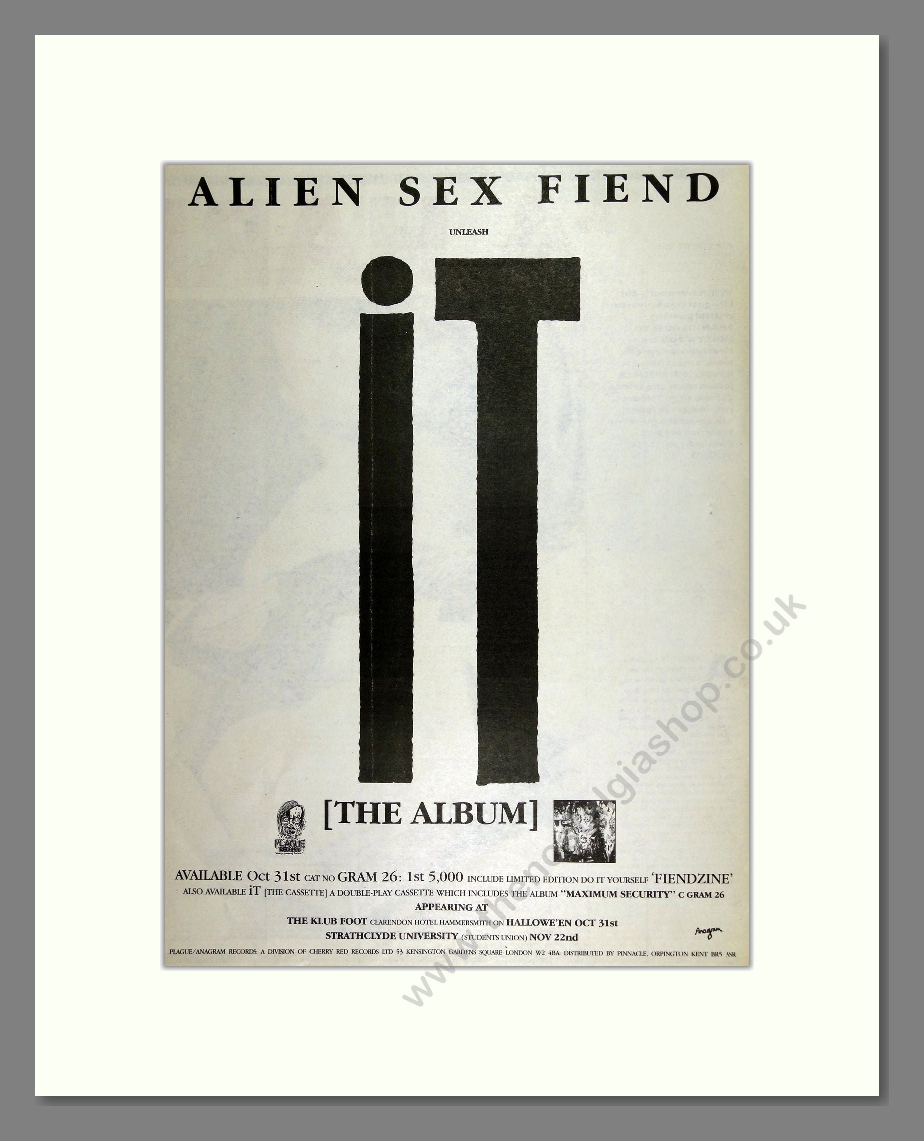 Alien Sex Fiend - IT. Vintage Advert 1986 (ref AD16021) – The Nostalgia Shop