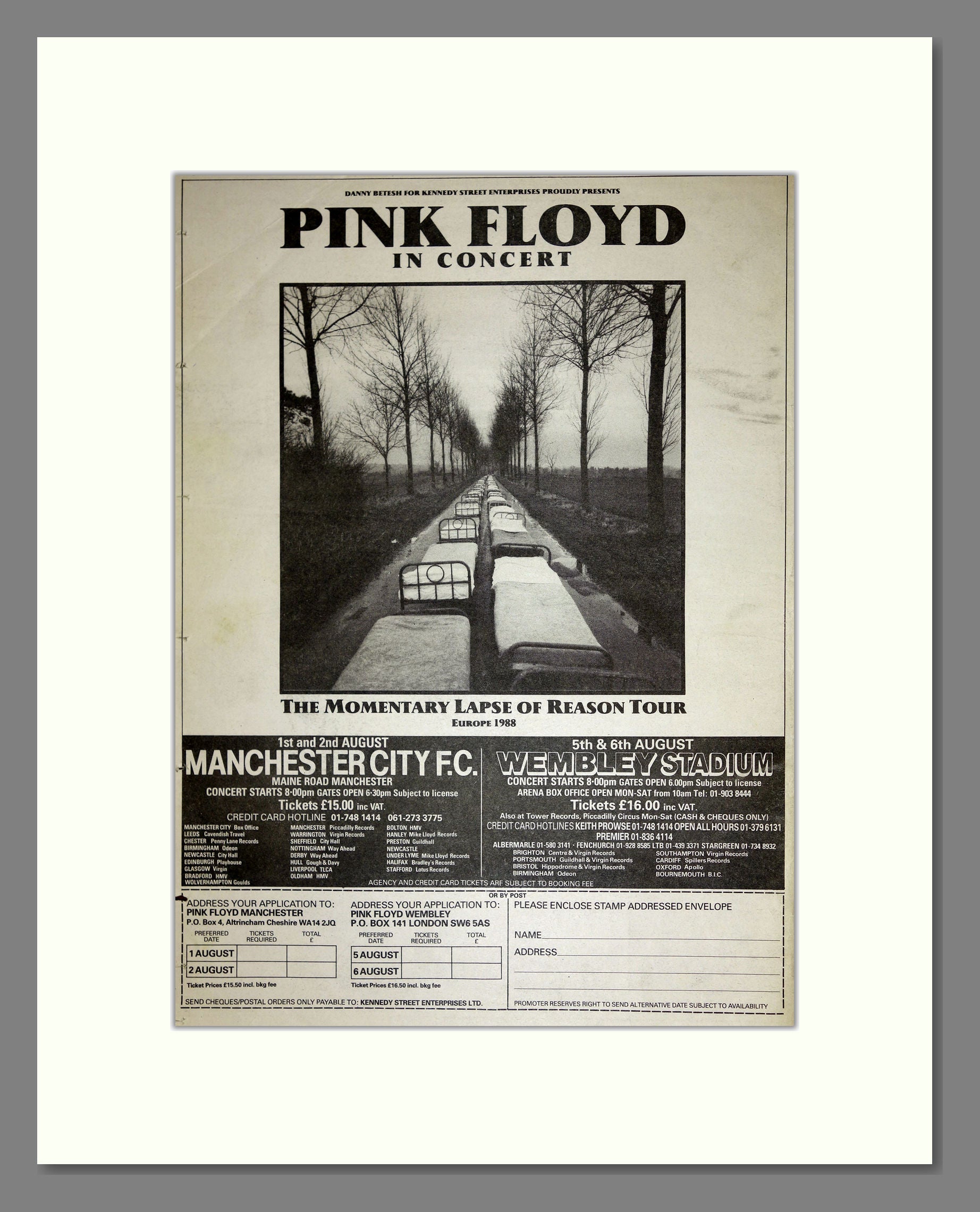 Pink Floyd - Momentary Lapse Of Reason Tour. Vintage Advert 1988