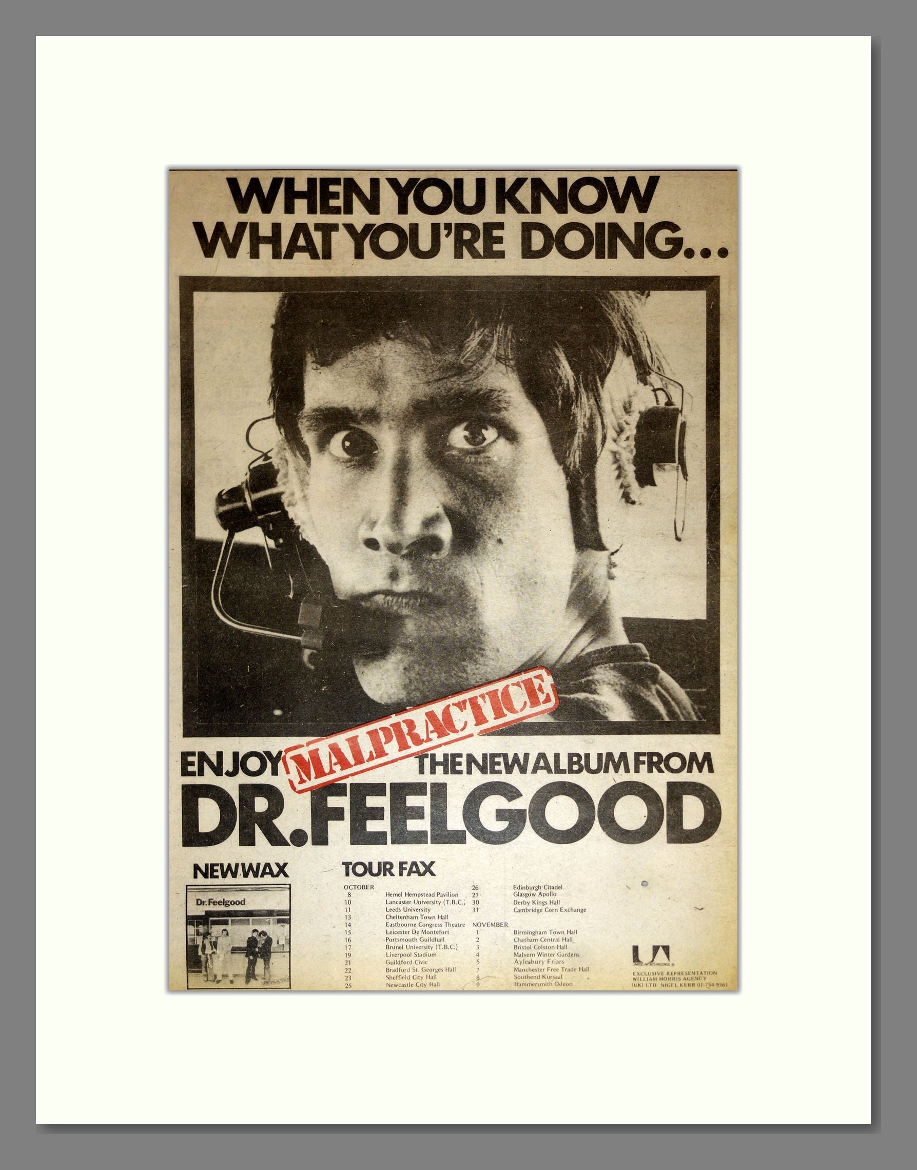 Dr Feelgood - Malpractice (UK Tour). Vintage Advert 1975 (ref