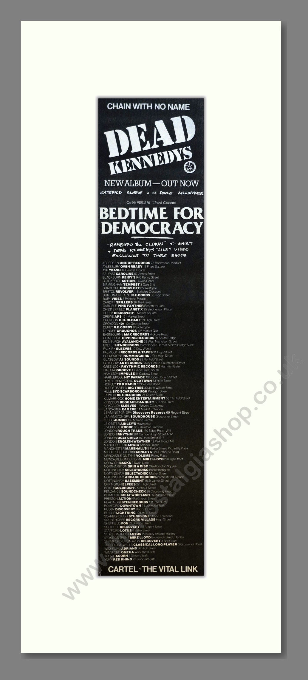 Dead Kennedys - Bedtime For Democracy (UK Tour). Vintage Advert 1986 (ref  AD201044)