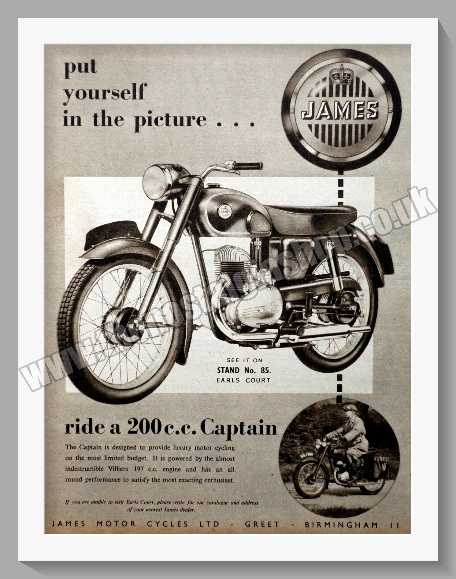 James Captain 200 Motorcycle. Original Advert 1954 ref AD56946