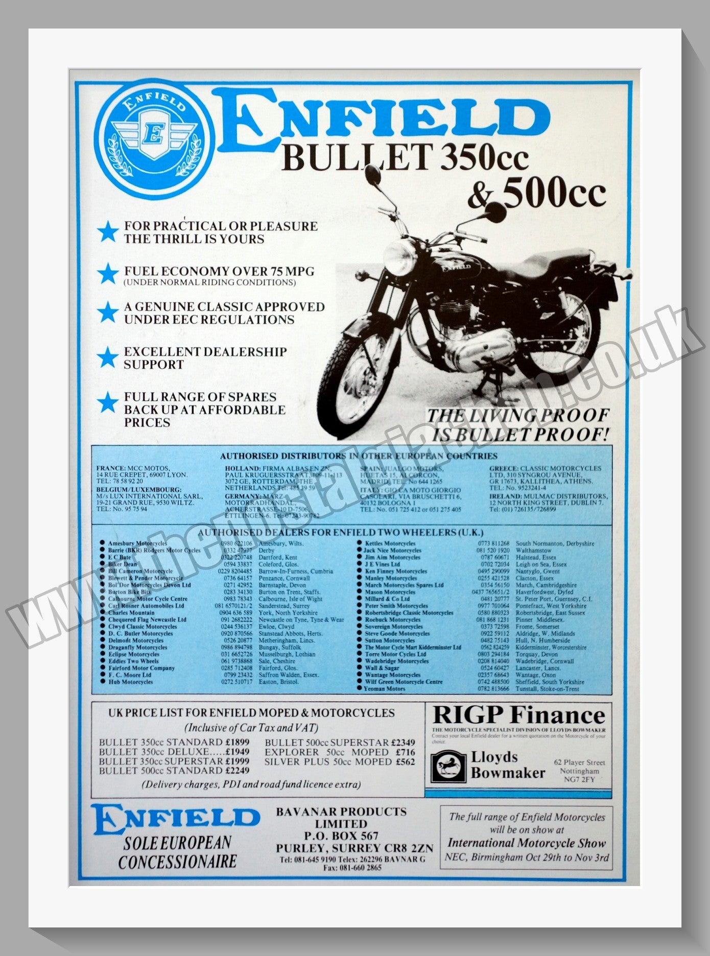 Royal Enfield 350 Bullet Motorcycle. Original Advert 1950 (ref AD57373 –  The Nostalgia Shop