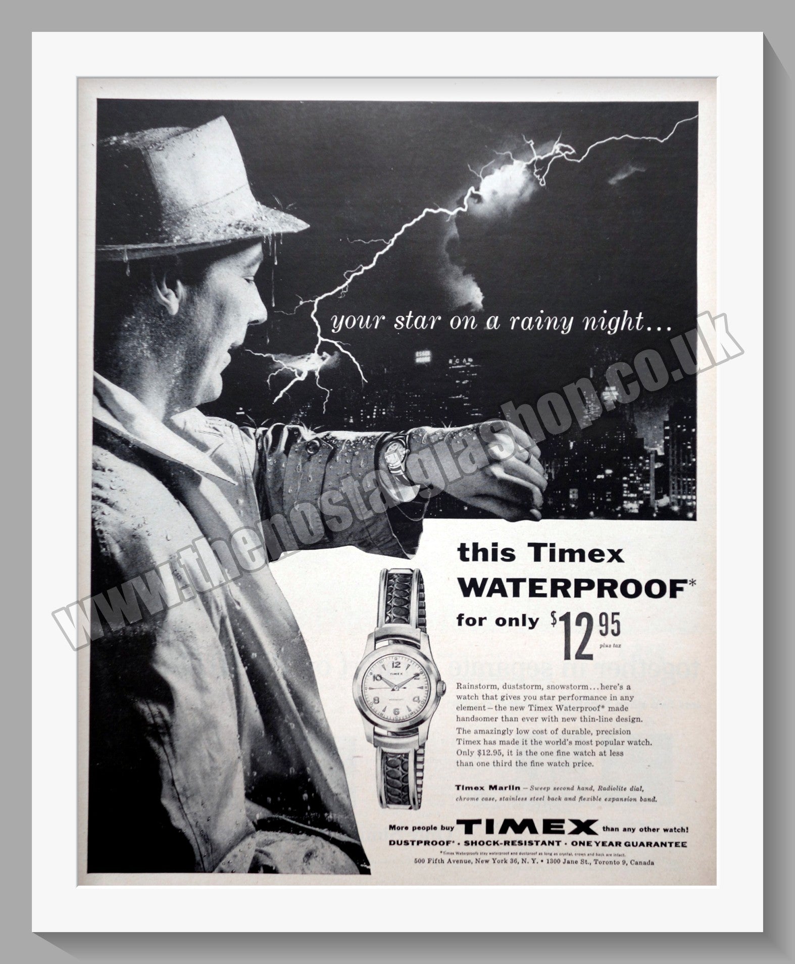 Timex Marlin Waterproof Watch. Original Advert 1956 ref AD300811