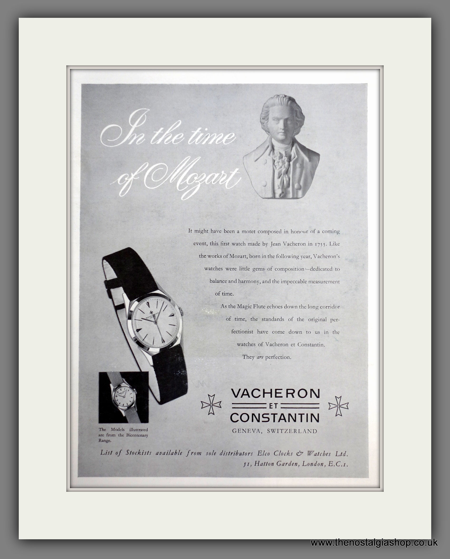 Vacheron ET Constantin Watches. Original Advert 1956 ref AD301259