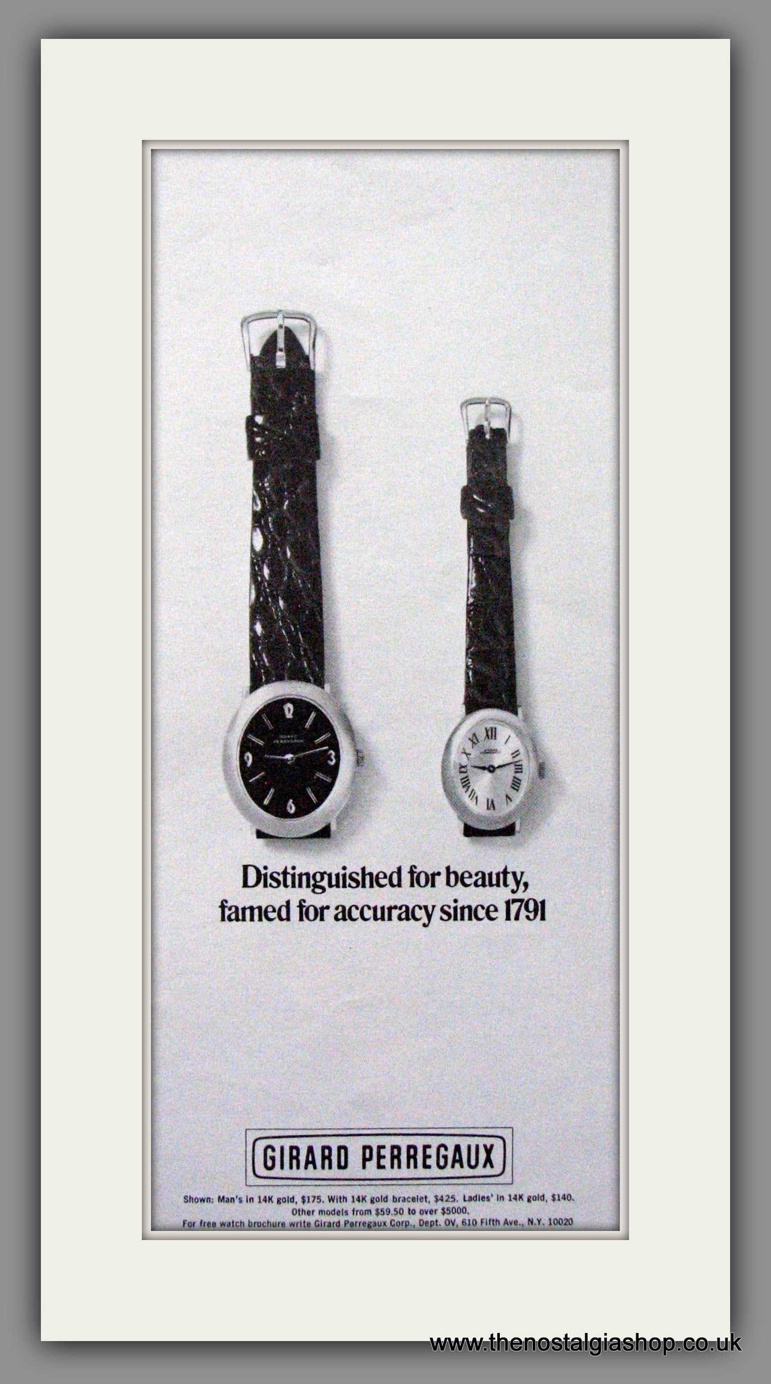 Girard Perregaux Watches. Original American Advert 1970 ref