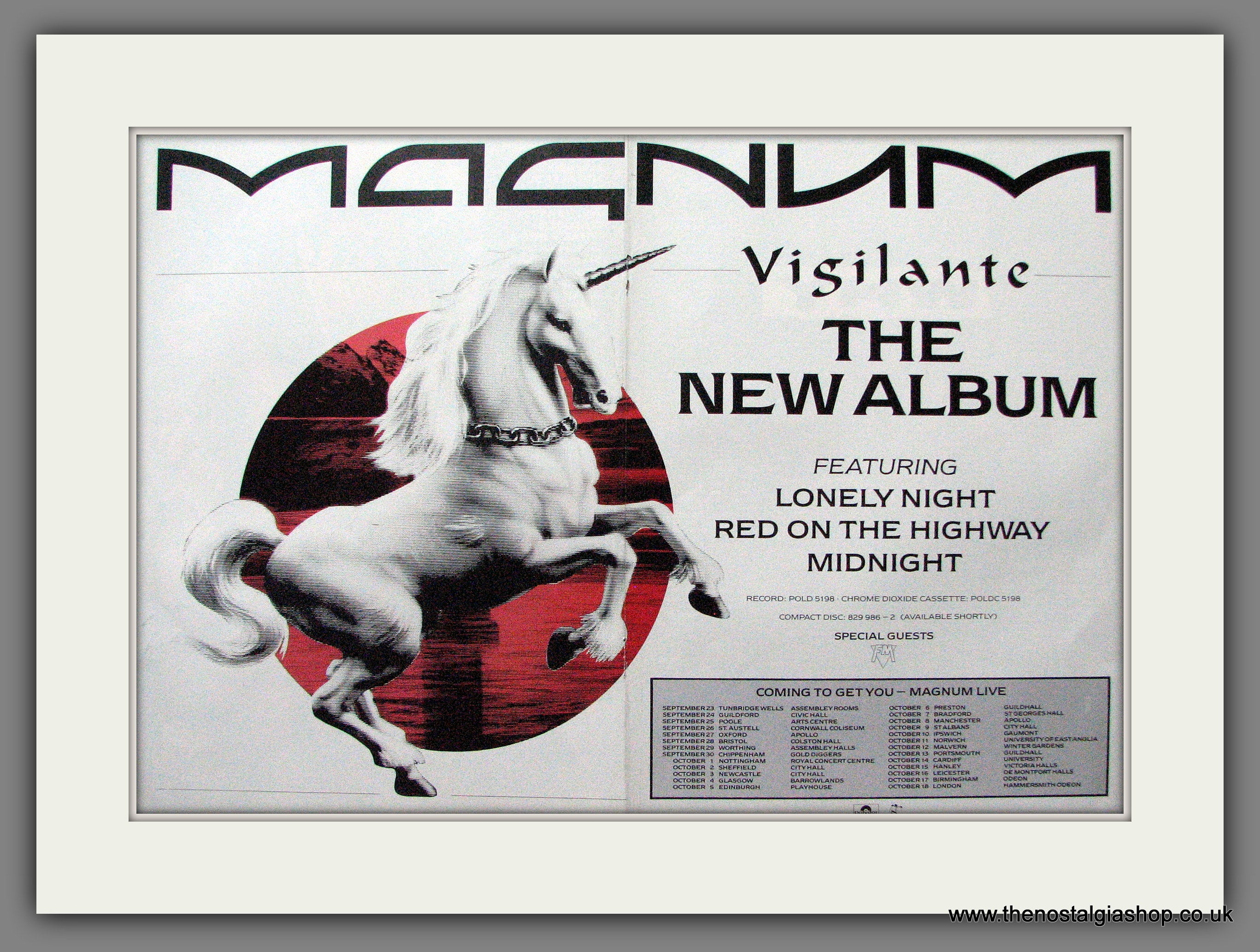 Magnum. Vigilante. Album and Tour. 1986 Original Advert (ref