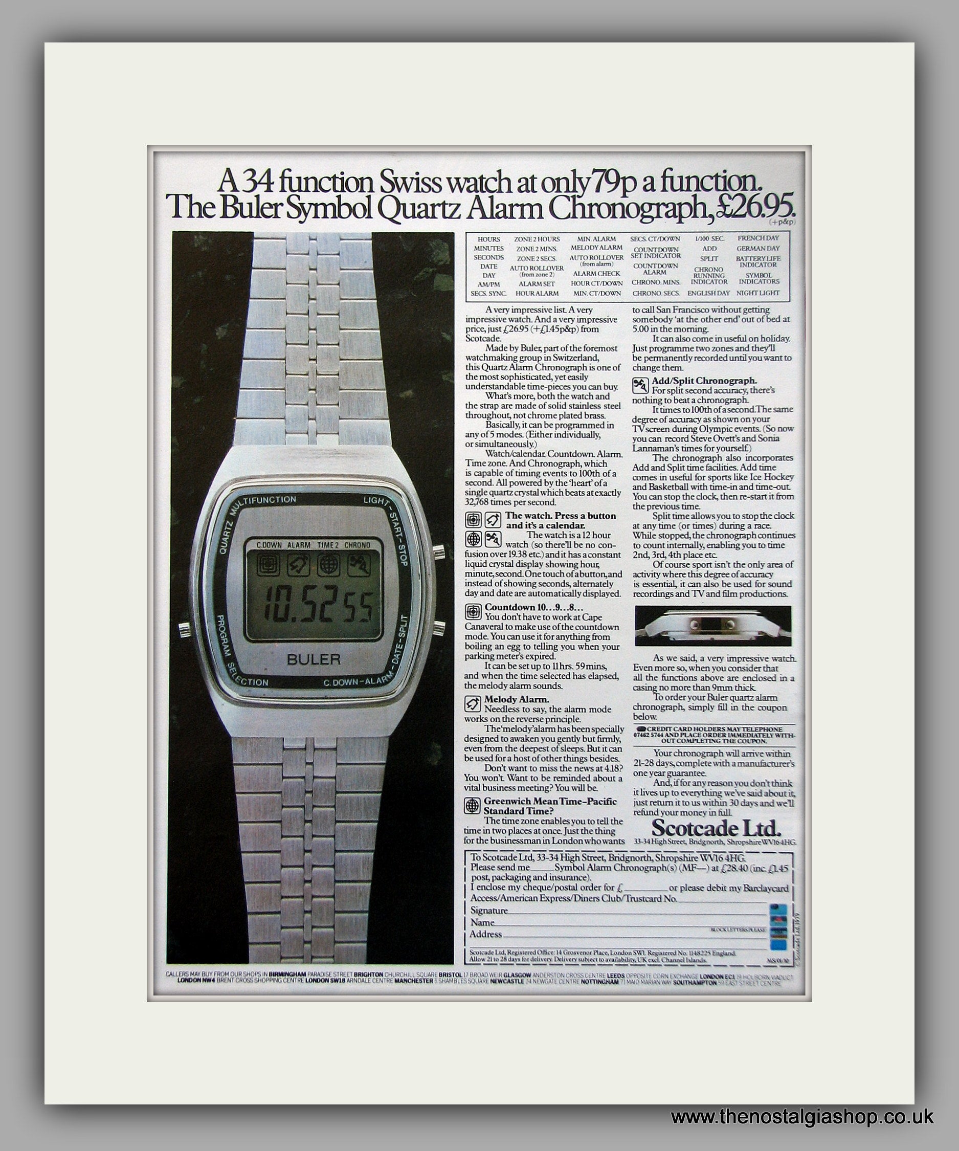 Buler Quartz Alarm Chronograph Watches Original Advert 1979 ref AD689 The Nostalgia Shop