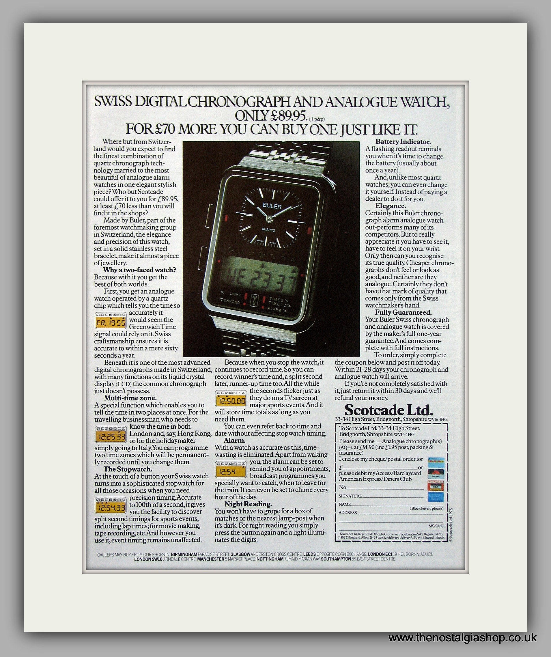 Buler Quartz Chronograph Watch Original Advert 1979 ref AD6898