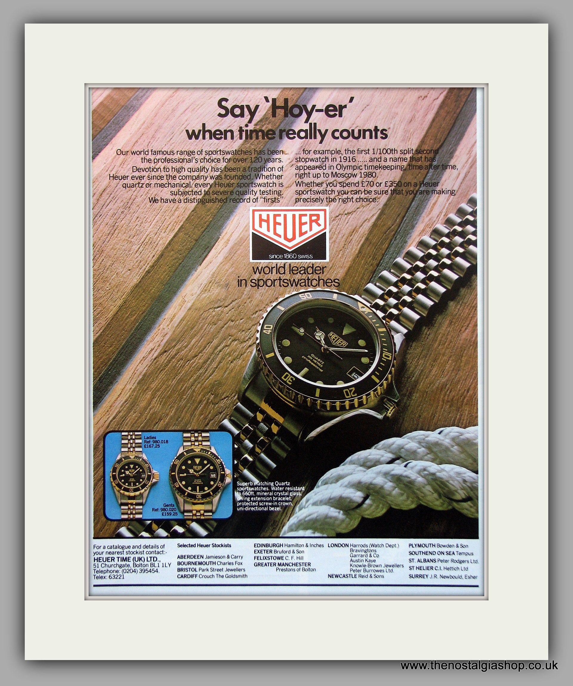 Heuer Quartz Sports Watch Original Advert 1982 ref AD6913