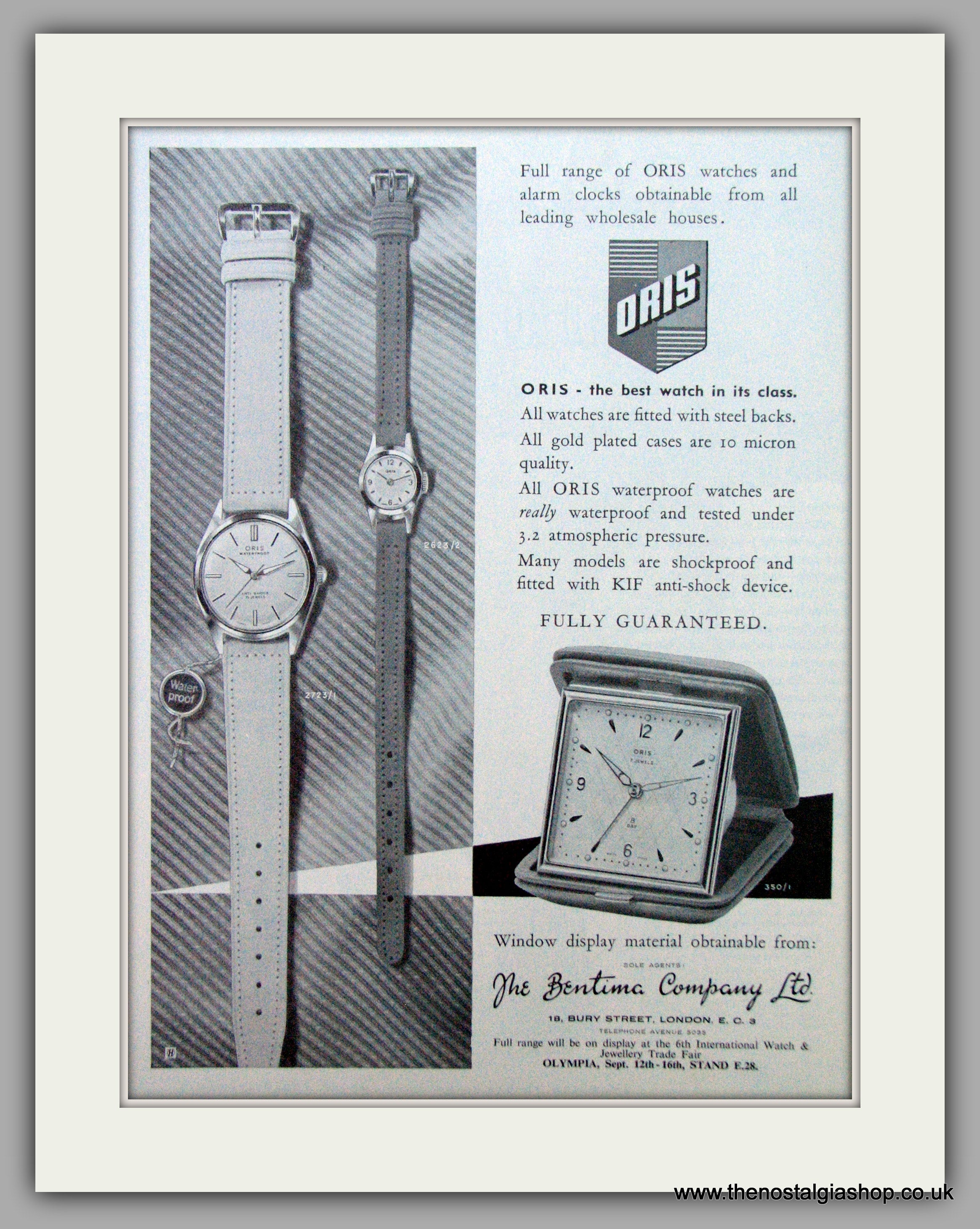 Oris Swiss Watches. Original Advert 1963. ref AD7373 The