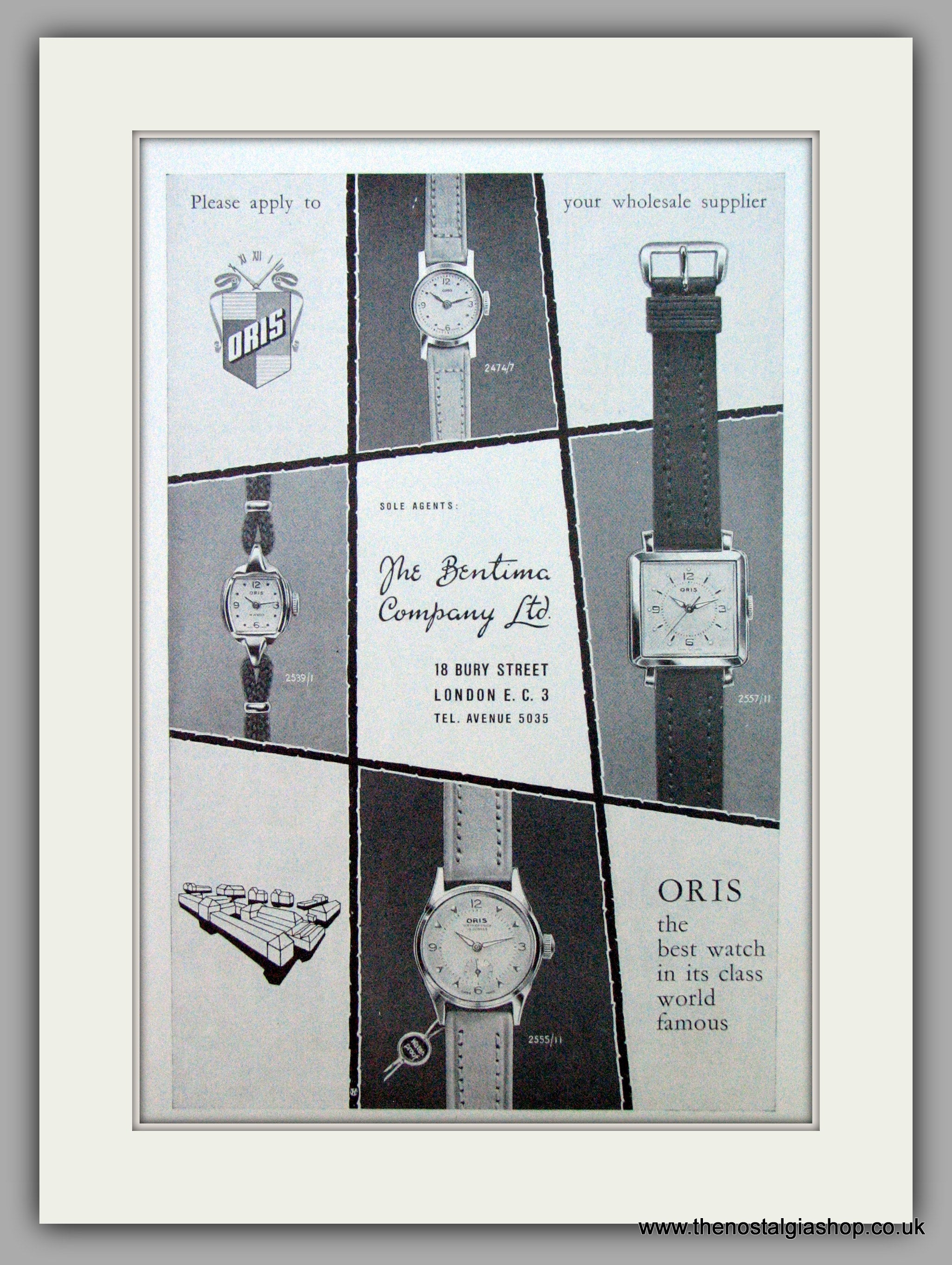 Oris Swiss Watches. Original Advert 1958. ref AD7374 The