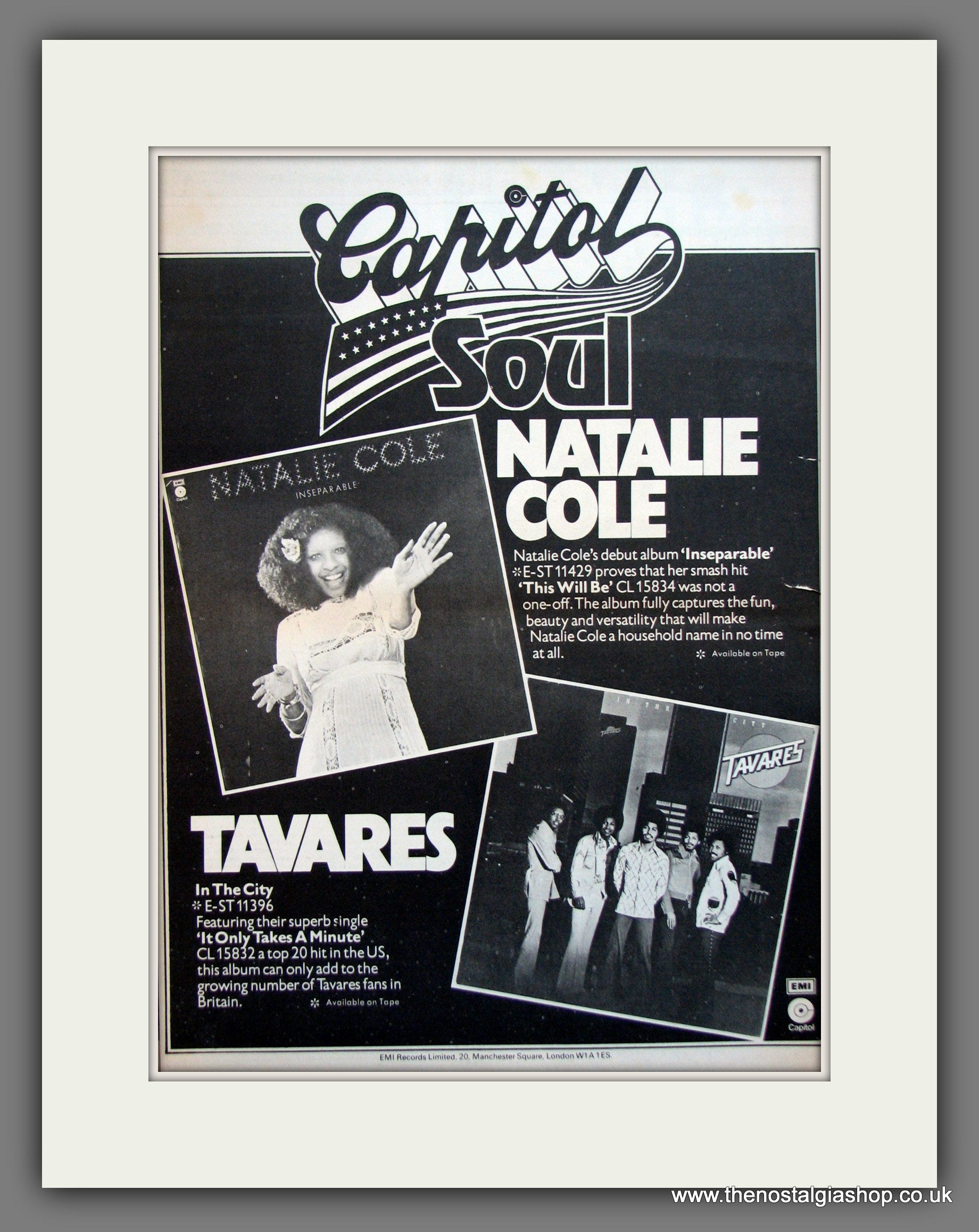 Natalie Cole, Inseparable. Original Advert 1975 (ref AD11940) The