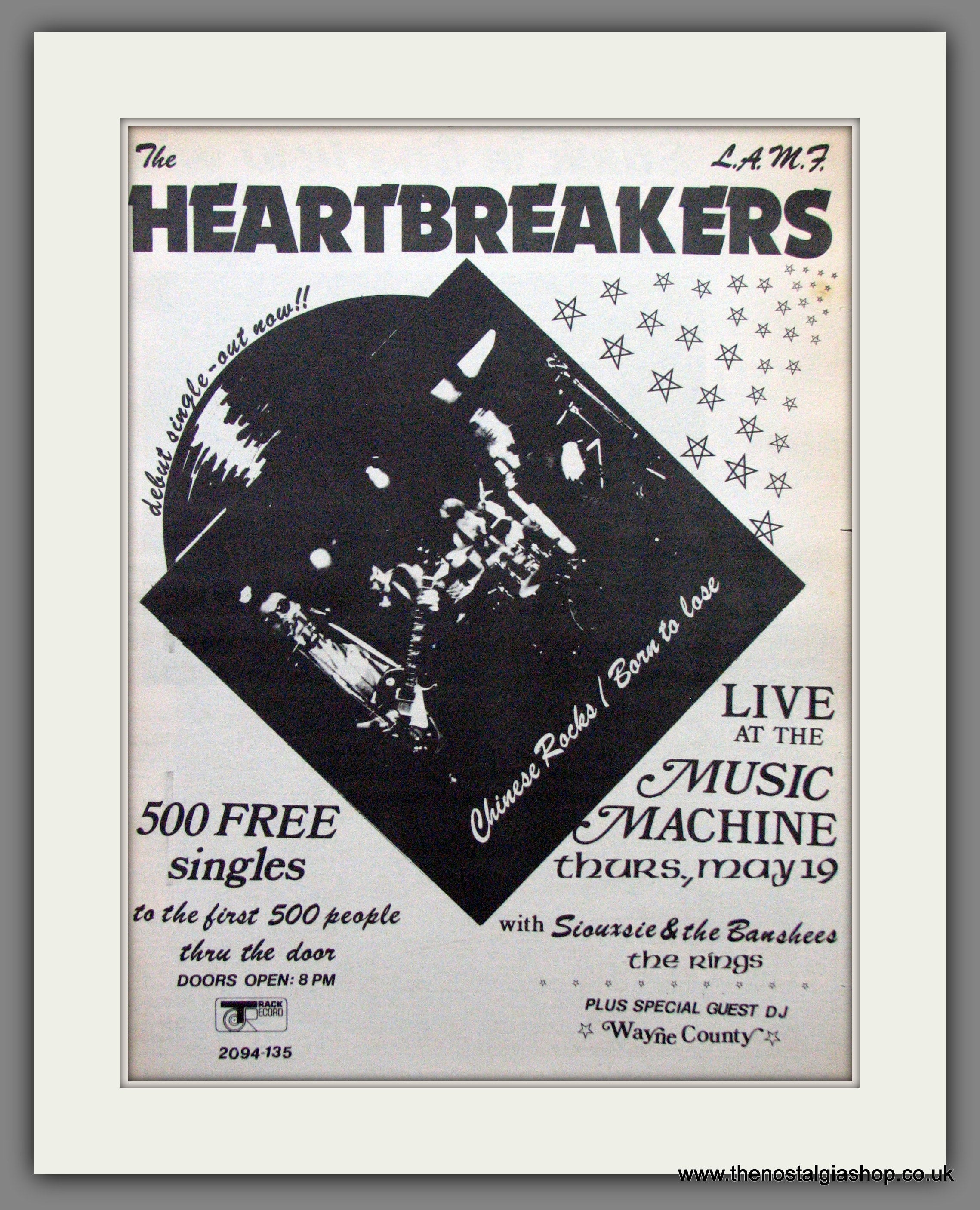 Heartbreakers. Debut Single Chinese Rocks. Original Advert 1977