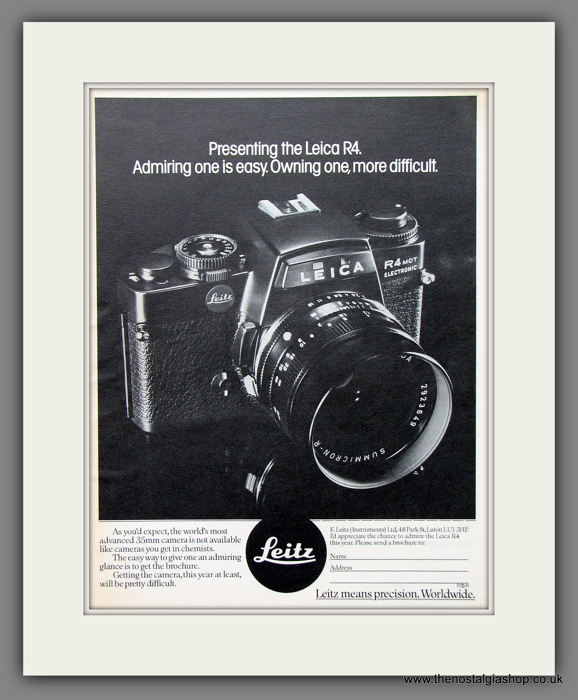 Leica R4 Camera by Leitz. Original Advert 1981 (ref AD55324)