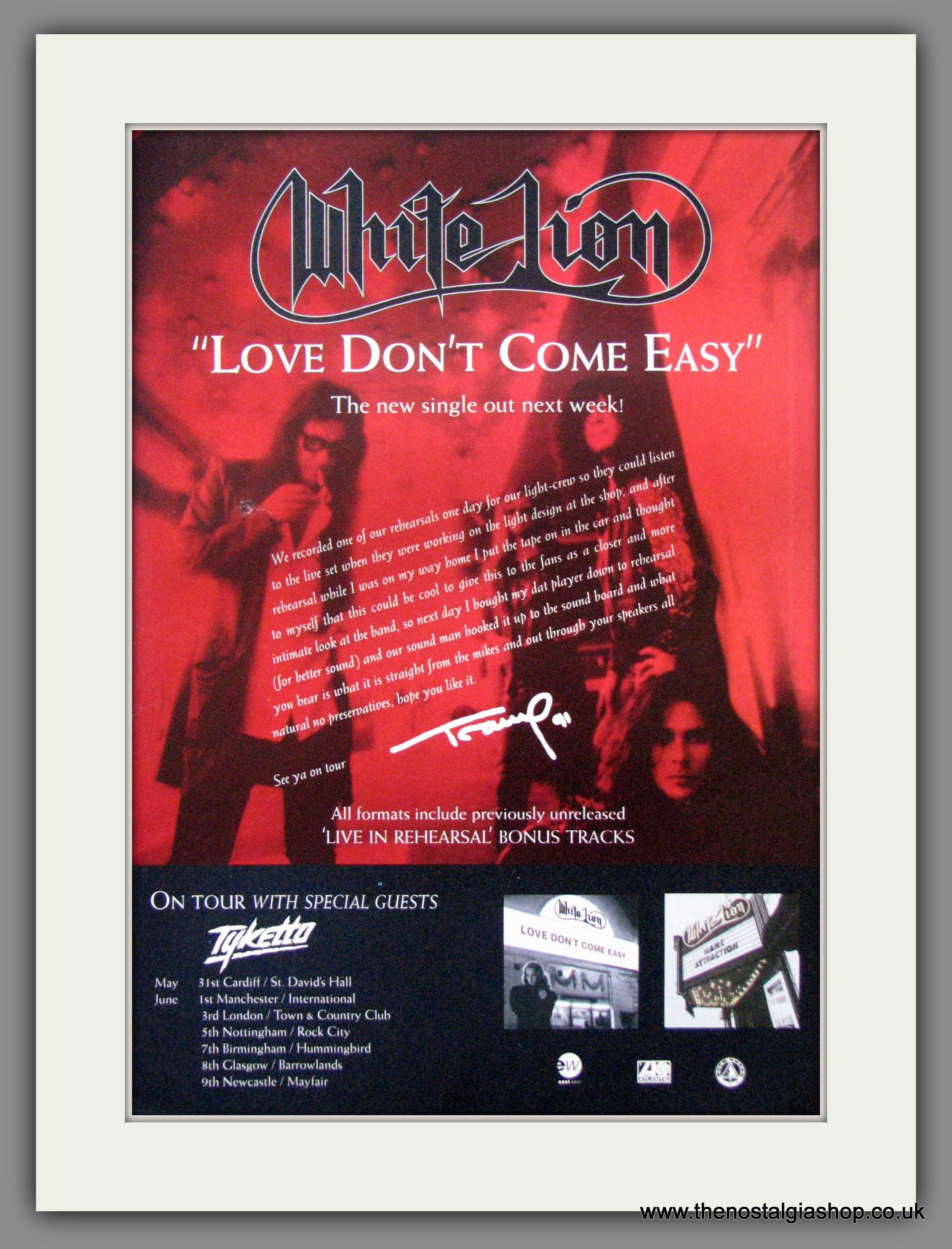 White Lion. Love Don't Come Easy. 1991 Original Advert (ref AD51172