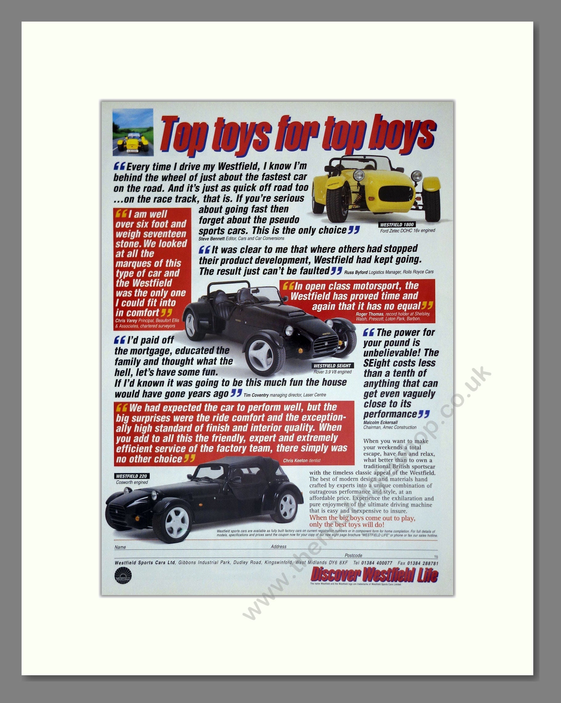 Westfield Toys For The Boys. Vintage Advert 1996 ref AD61532