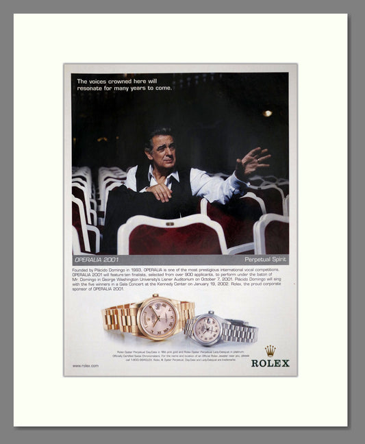 Rolex Oyster Perpetual Day-Date. Placido Domingo. Original Advert 2001 (ref AD63132)