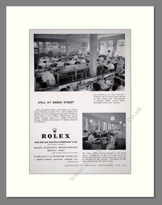 Rolex Watches, Still at Green Street. Original Advert 1960 (ref AD63141)