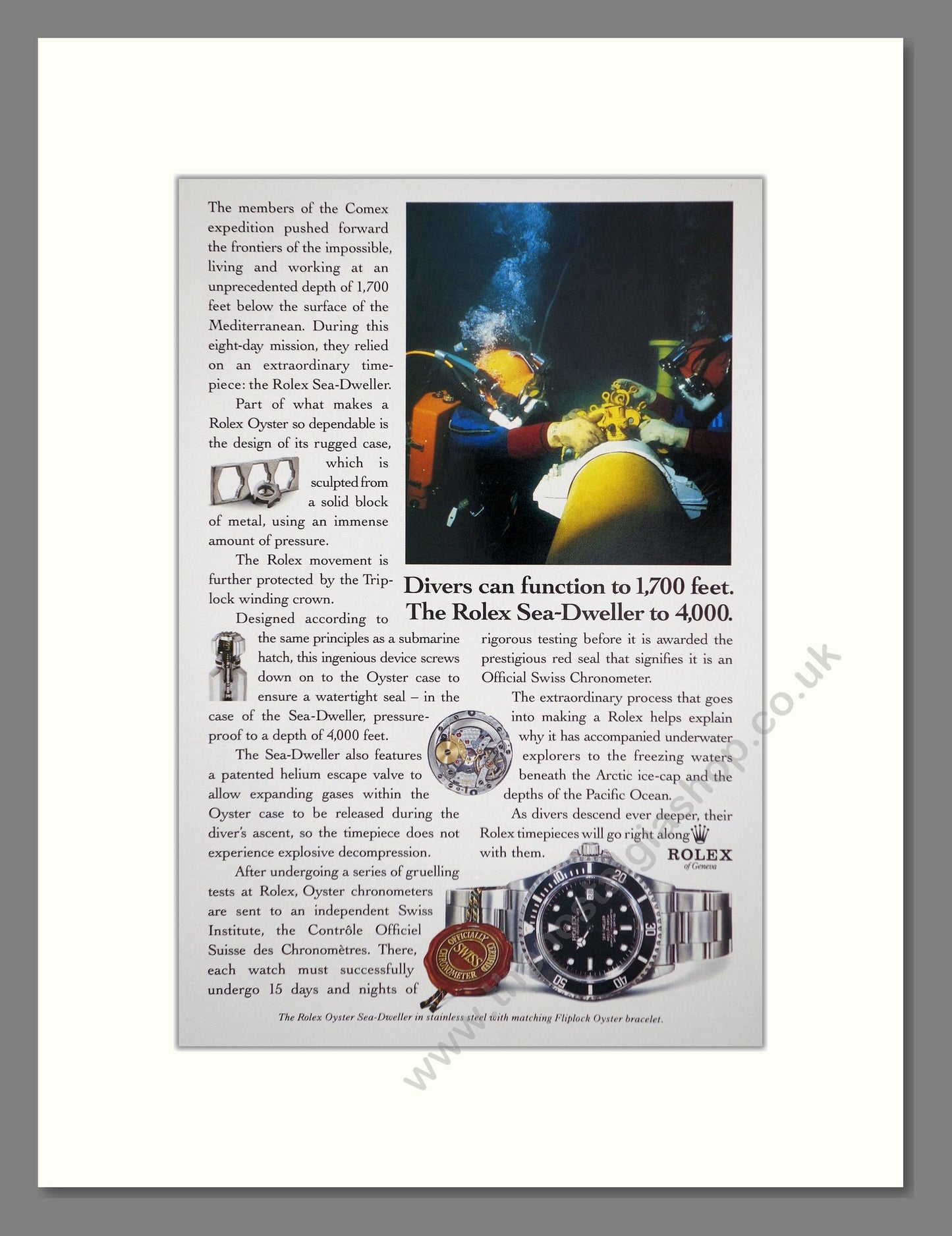 Rolex Oyster Sea Dweller. Original Advert 1993 (ref AD63146)