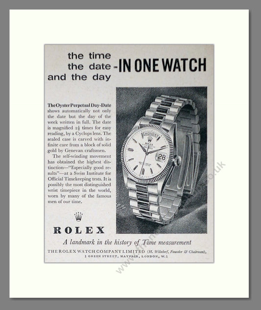 Rolex Oyster Perpetual Day-Date. Original Advert 1960 (ref AD63152)