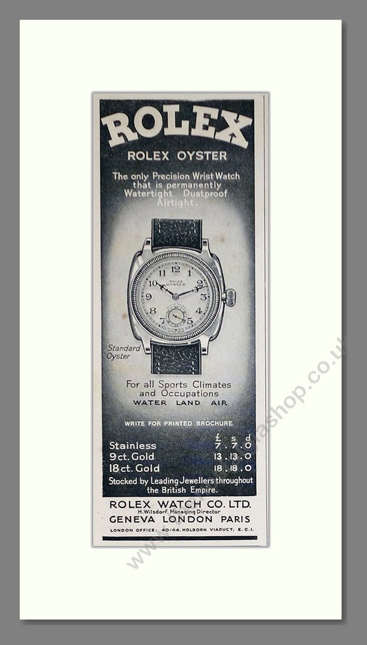 Rolex Oyster. Original Advert 1935 (ref AD63155)