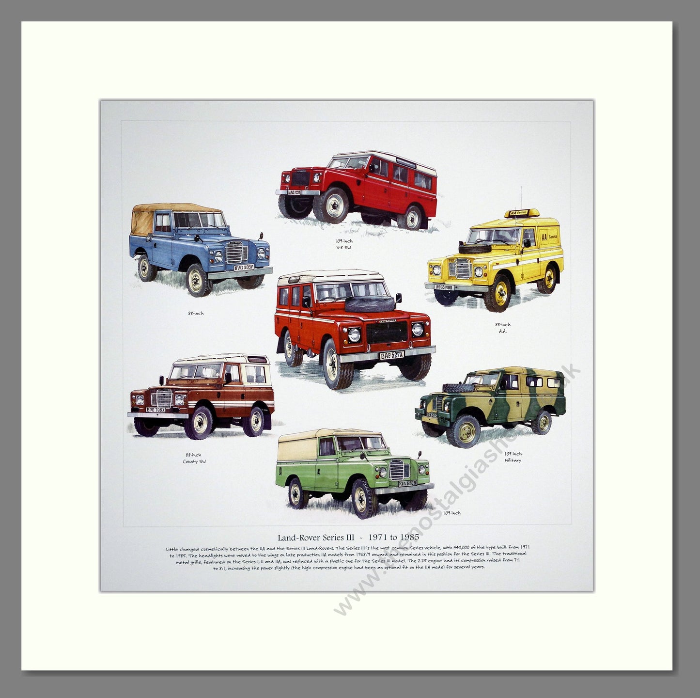 Land Rover Series III. 1971 - 1985. Mounted Print.