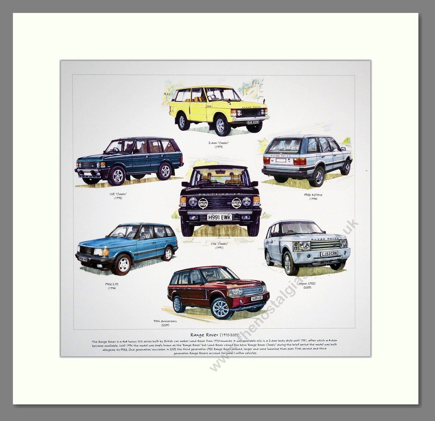 Range Rover 1970-2007. Mounted Print.