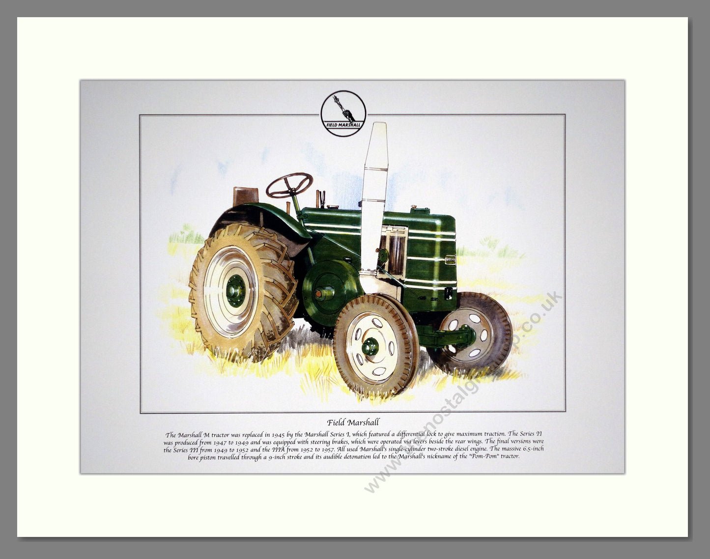 Field Marshall M Tractor. Mounted Print.