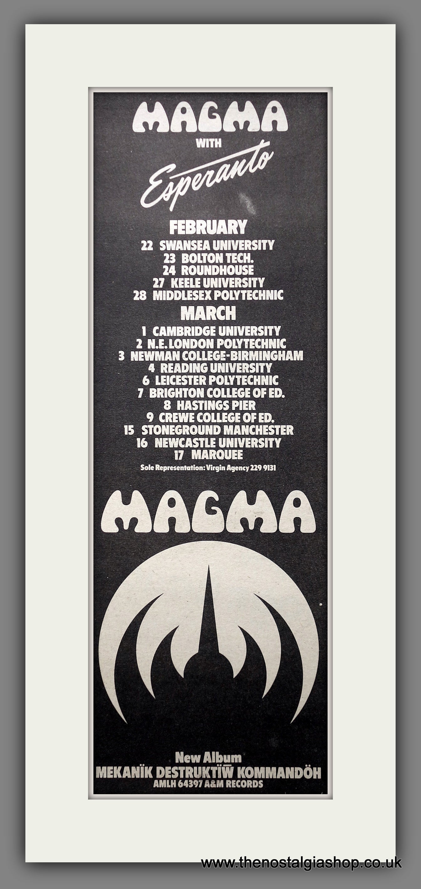 Magma UK Tour. Original Advert 1974 (ref AD200773)