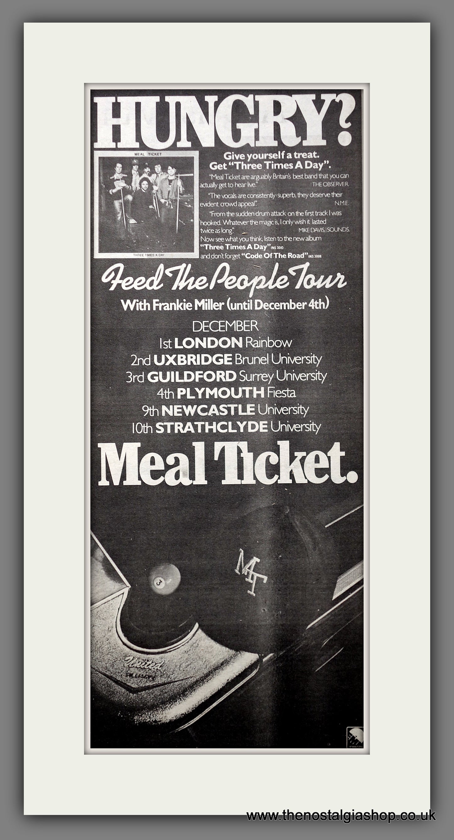 Meal Ticket UK Tour. Original Advert 1977 (ref AD200793)