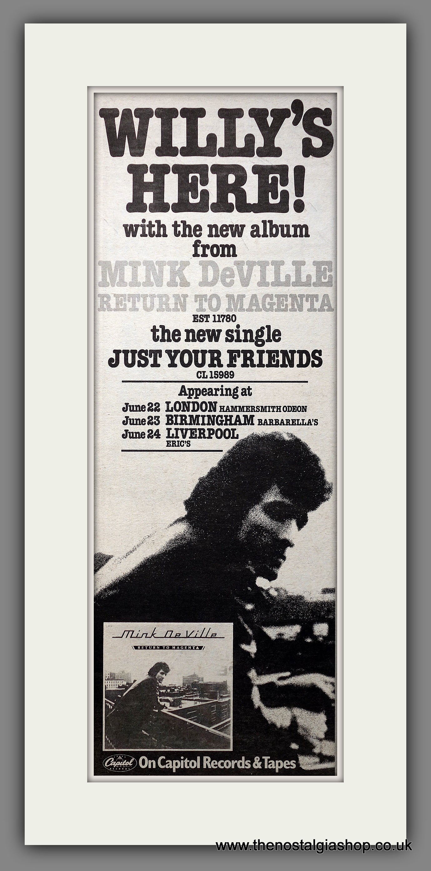 Mink DeVille. Return To Magenta. Original Advert 1978 (ref AD200801)