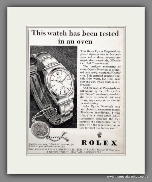 Rolex Oyster Perpetual. Original Advert 1960 (ref AD61199)