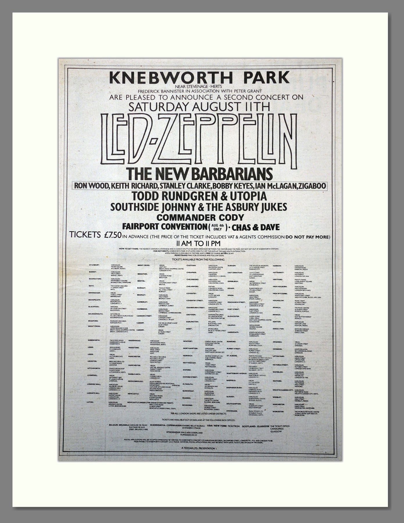 Led Zeppelin. Knebworth Park. Original Vintage Advert 1979  (ref AD15653)