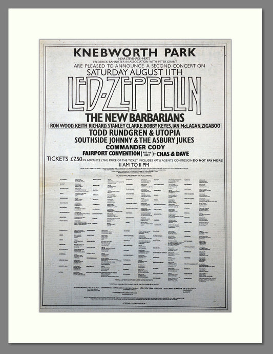 Led Zeppelin. Knebworth Park. Original Vintage Advert 1979  (ref AD15653)