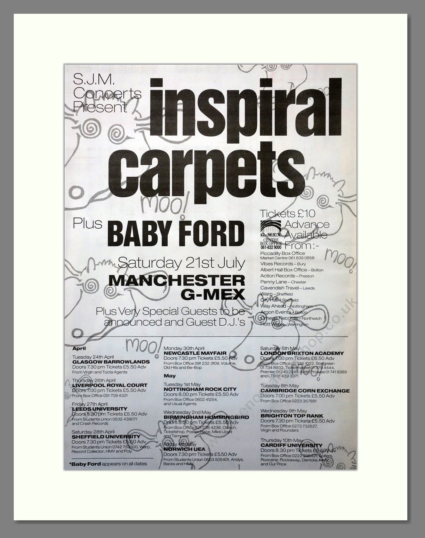 Inspiral Carpets at Manchester G-Mex. Original Advert 1990 (ref AD15659)