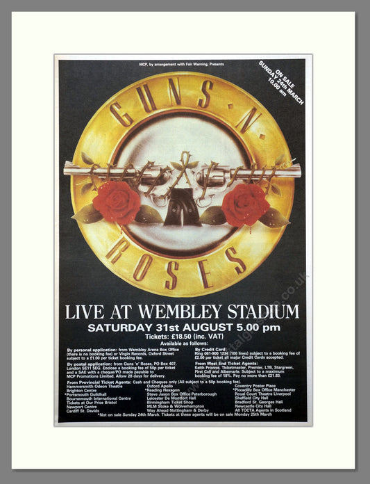 Guns N' Roses Live At Wembley. Original Vintage Advert 1991 (ref AD15670)