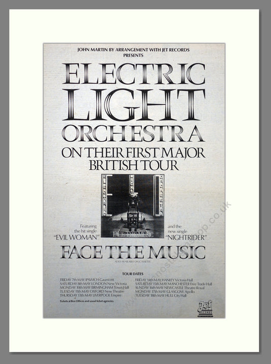 ELO Face The Music. 1st Major UK Tour. Original Advert 1976 (ref AD15675)