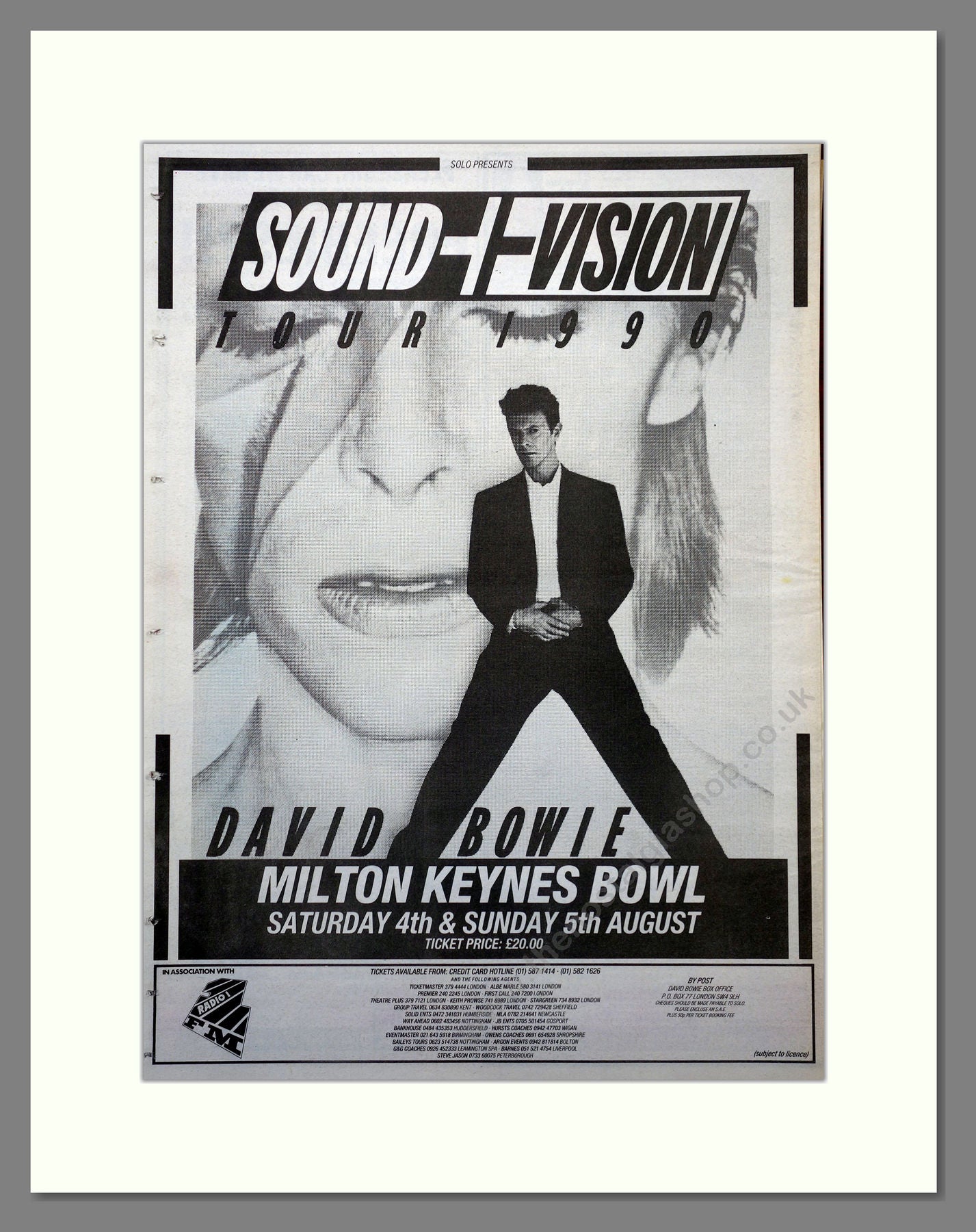 David Bowie Sound & Vision Tour. Milton Keynes. Original Advert 1990 (ref AD15711)