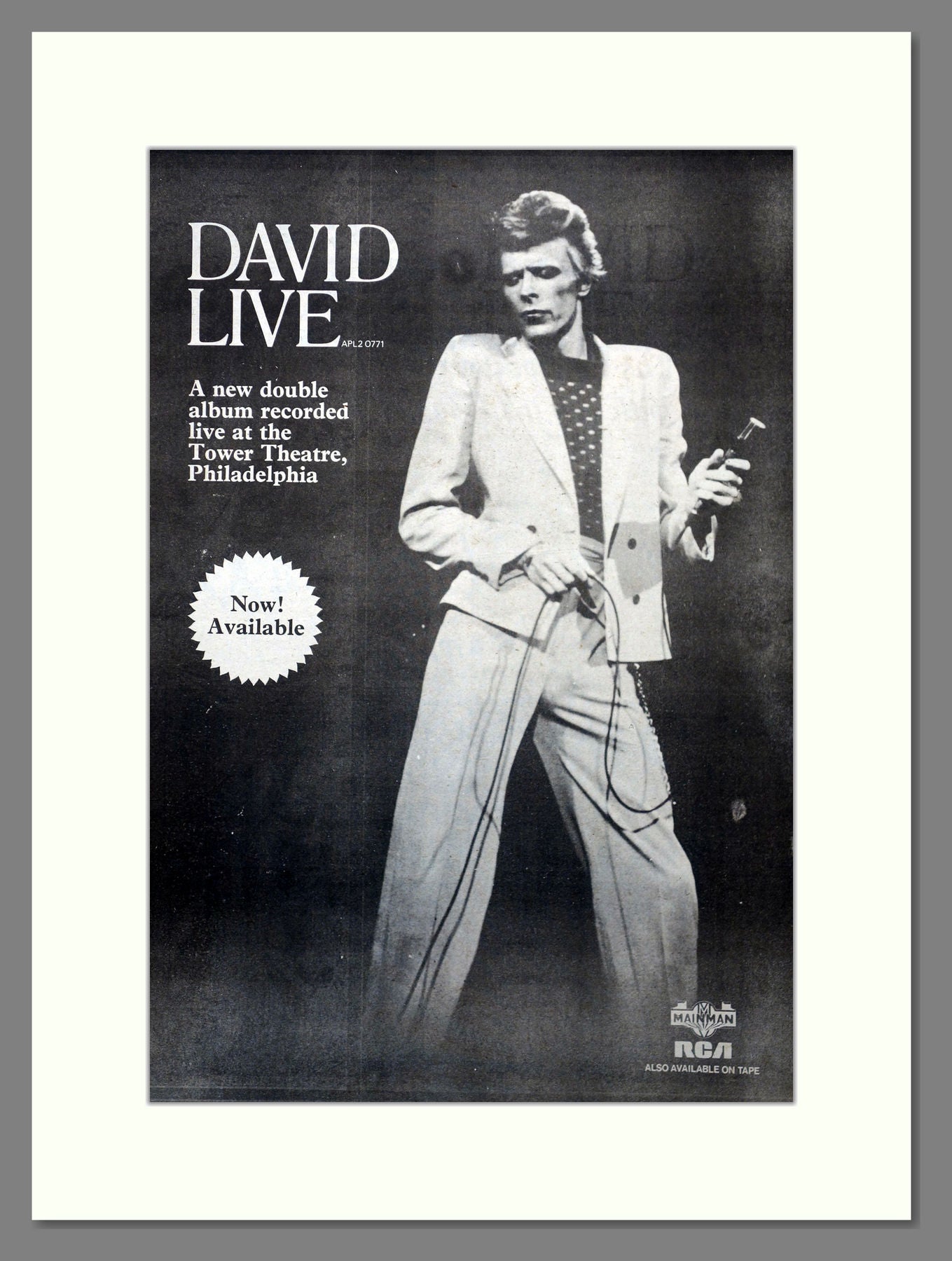 David Bowie Live. Original Advert 1974 (ref AD15703)