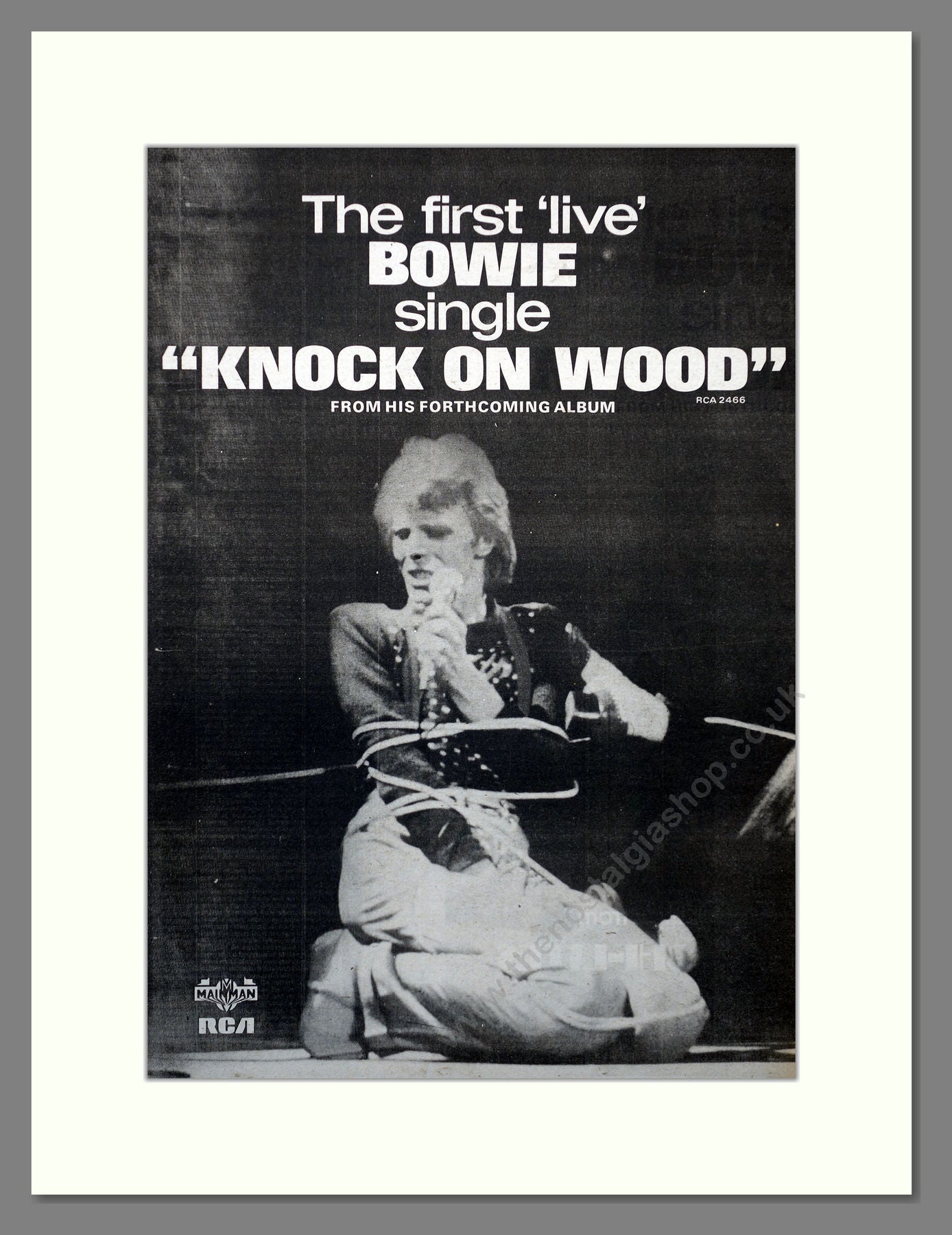 David Bowie First Live Single, Knock On Wood. Original Advert 1974 (ref AD15704)