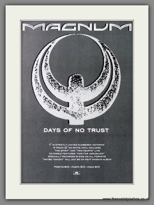 Magnum. Days Of No Trust. 1988 Large Original Advert (ref AD15746)