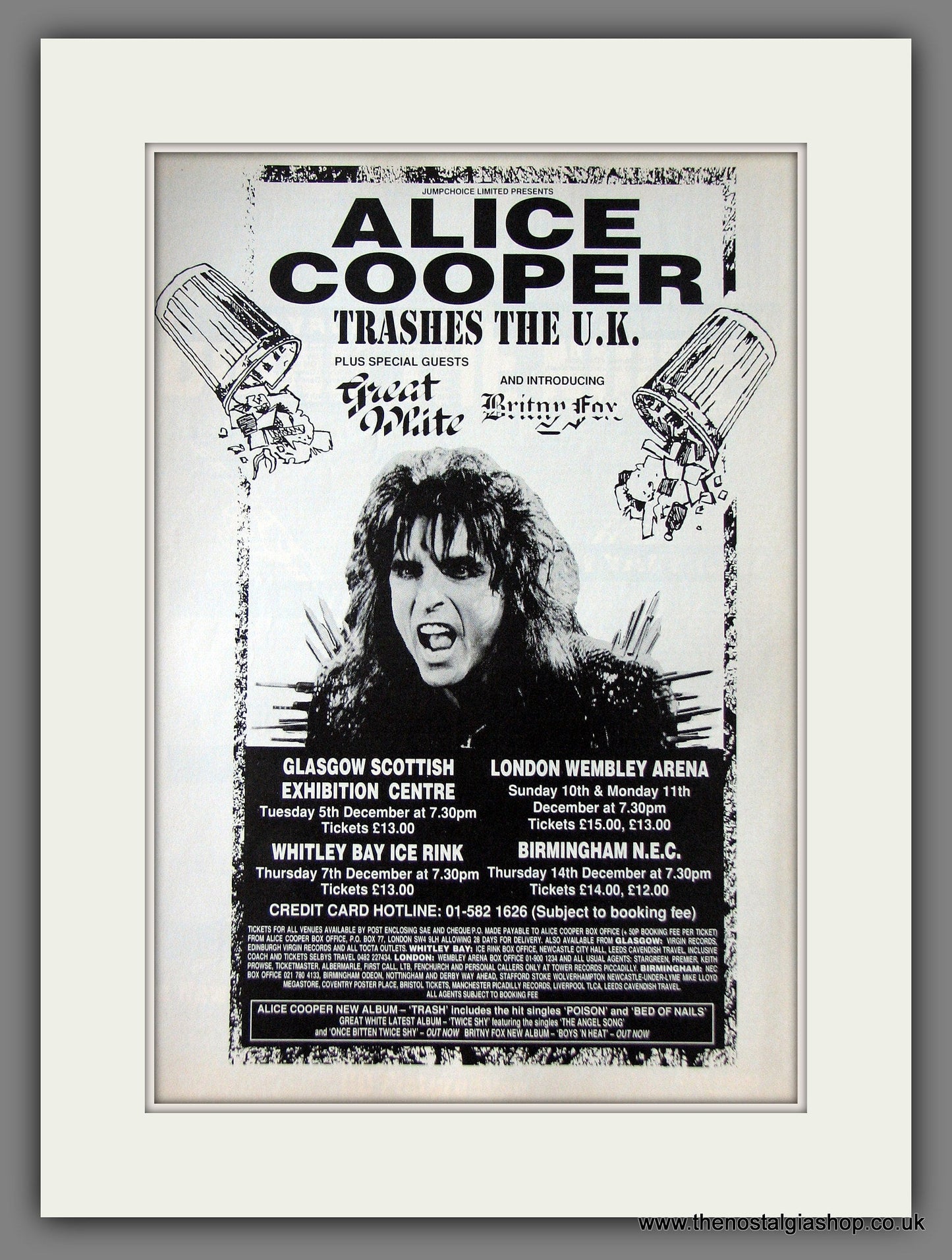 Alice Cooper. Trashes The UK.  Large 1989 Original Advert (ref AD15626)