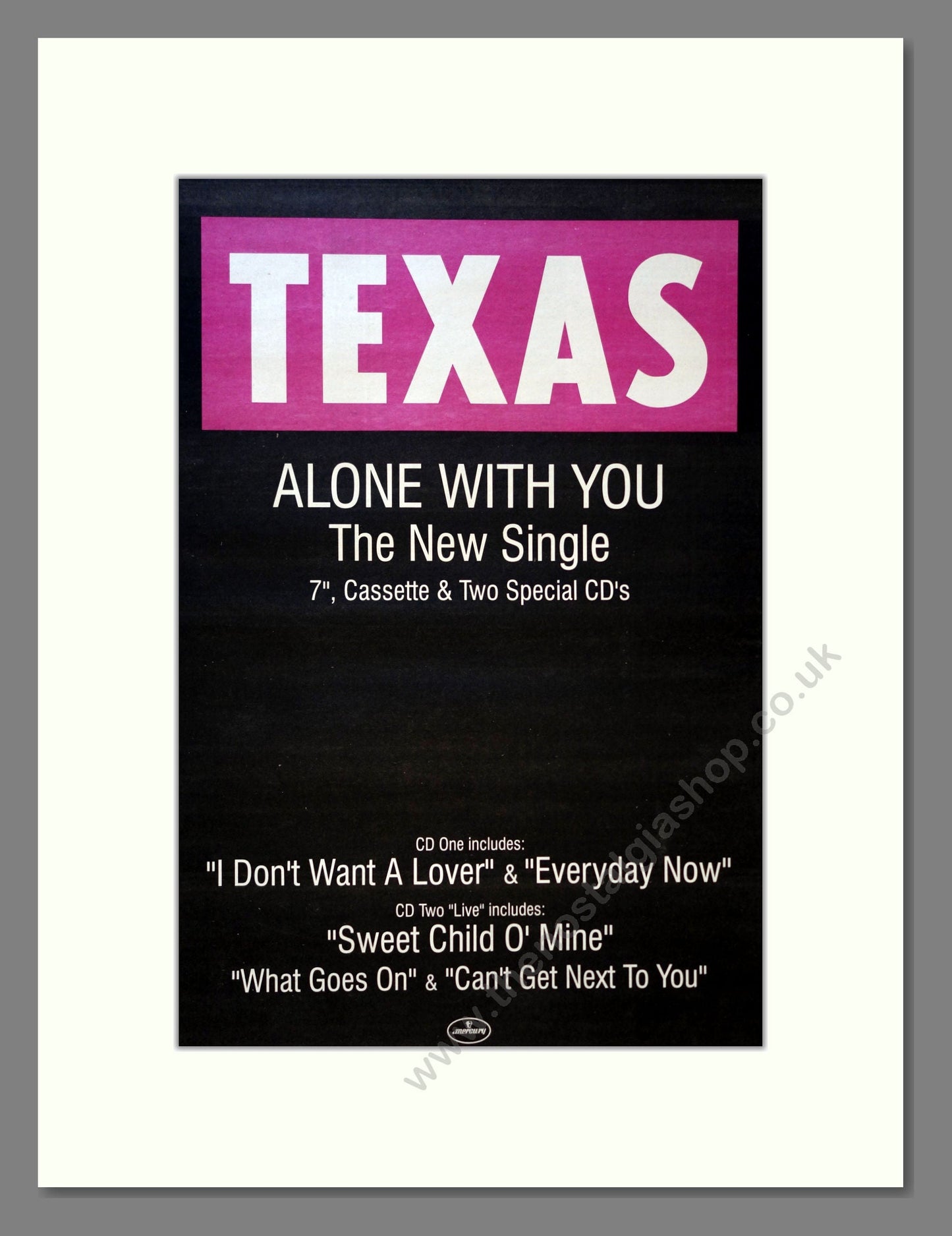 Texas - Alone With You. Vintage Advert 1992 (ref AD18067)