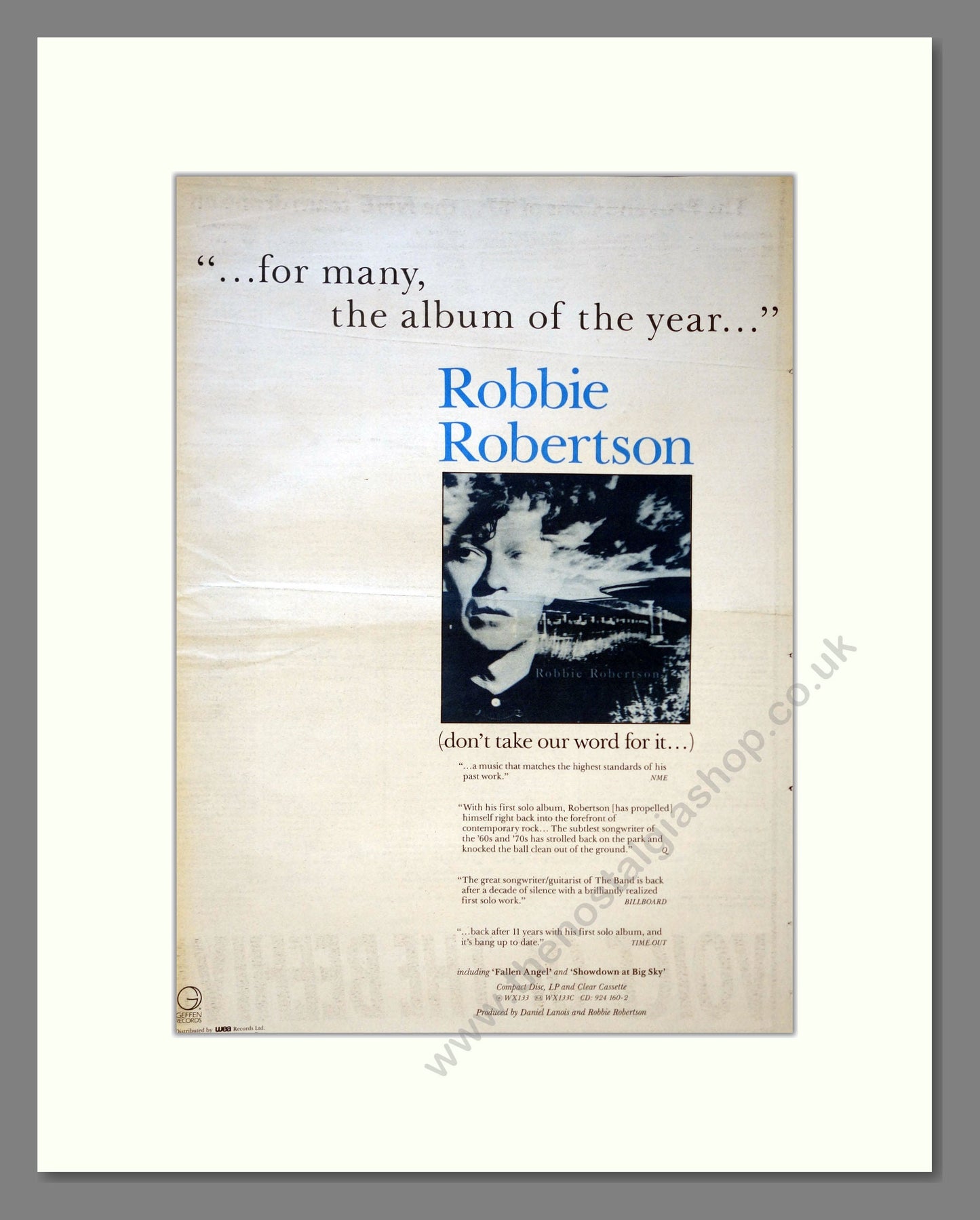 Robbie Robertson - Self Titled. Vintage Advert 1987 (ref AD18071)