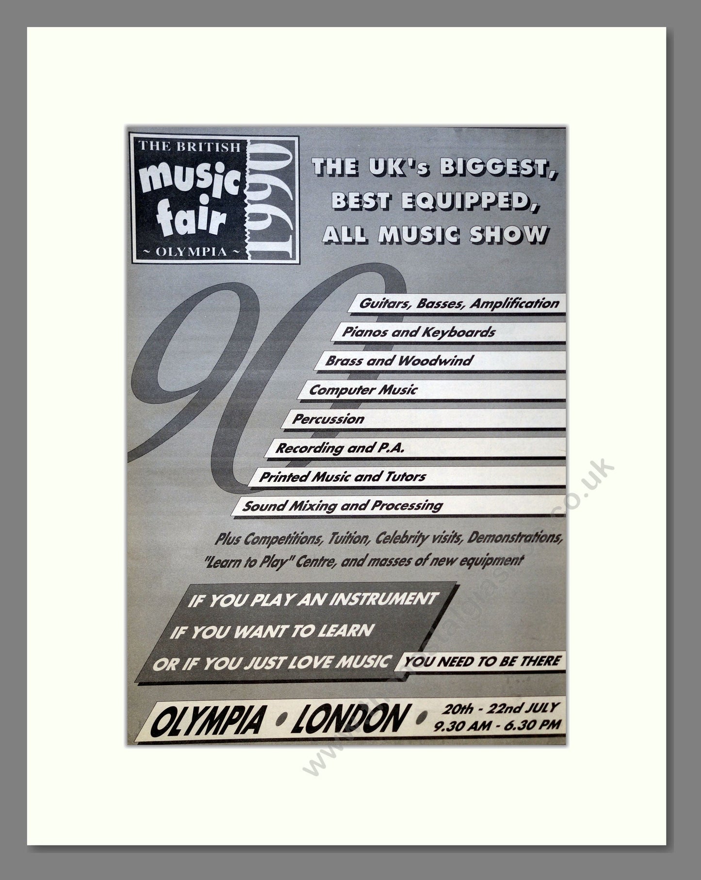 British Music Fair  - Olympia London. Vintage Advert 1990 (ref AD18073)