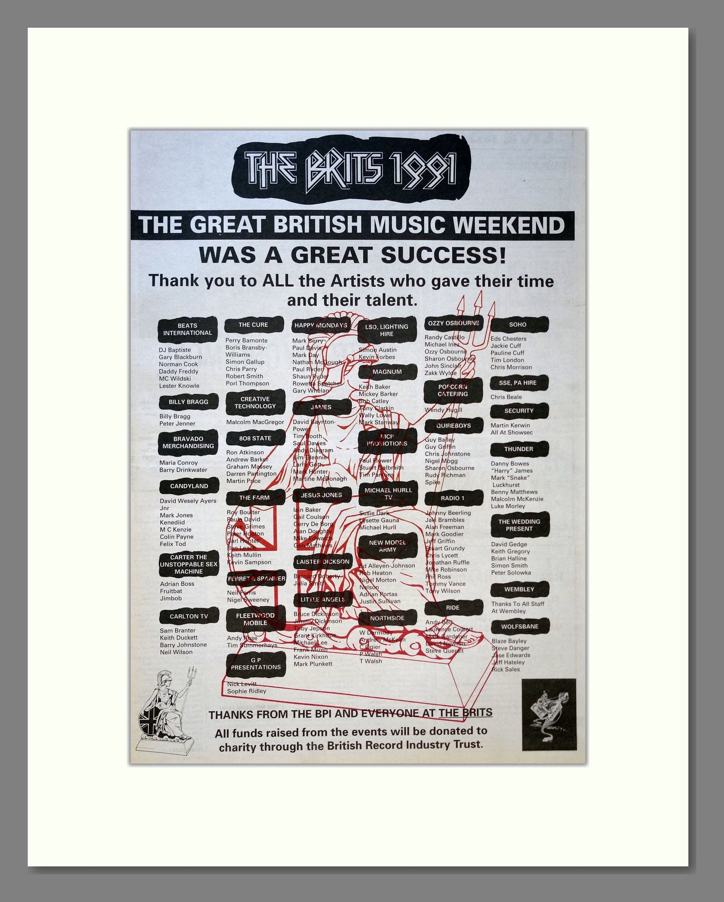 Various Artists - The Brits 1991. Vintage Advert 1991 (ref AD18082)